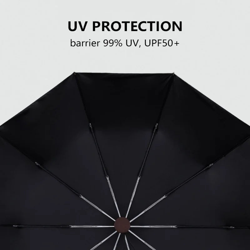 Umbrella Men Business 10 Ribs Wood Handle Golf Sun Umbrellas Windproof Anti UV Parasol Clear Umbrella UPF50+