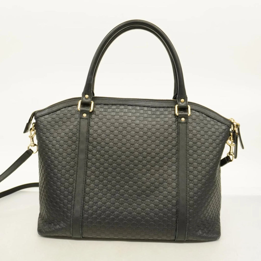 Pre-Owned Gucci Handbag Micro Guccisima 449658 Leather Black Gold Hardware Women's (Good)