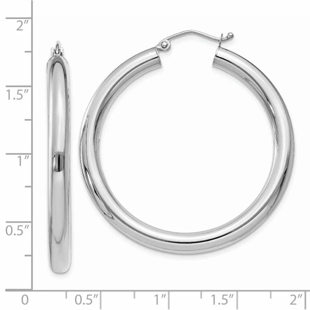 Real 14kt White Gold Polished 4mm Tube Hoop Earrings; for Adults and Teens; for Women and Men