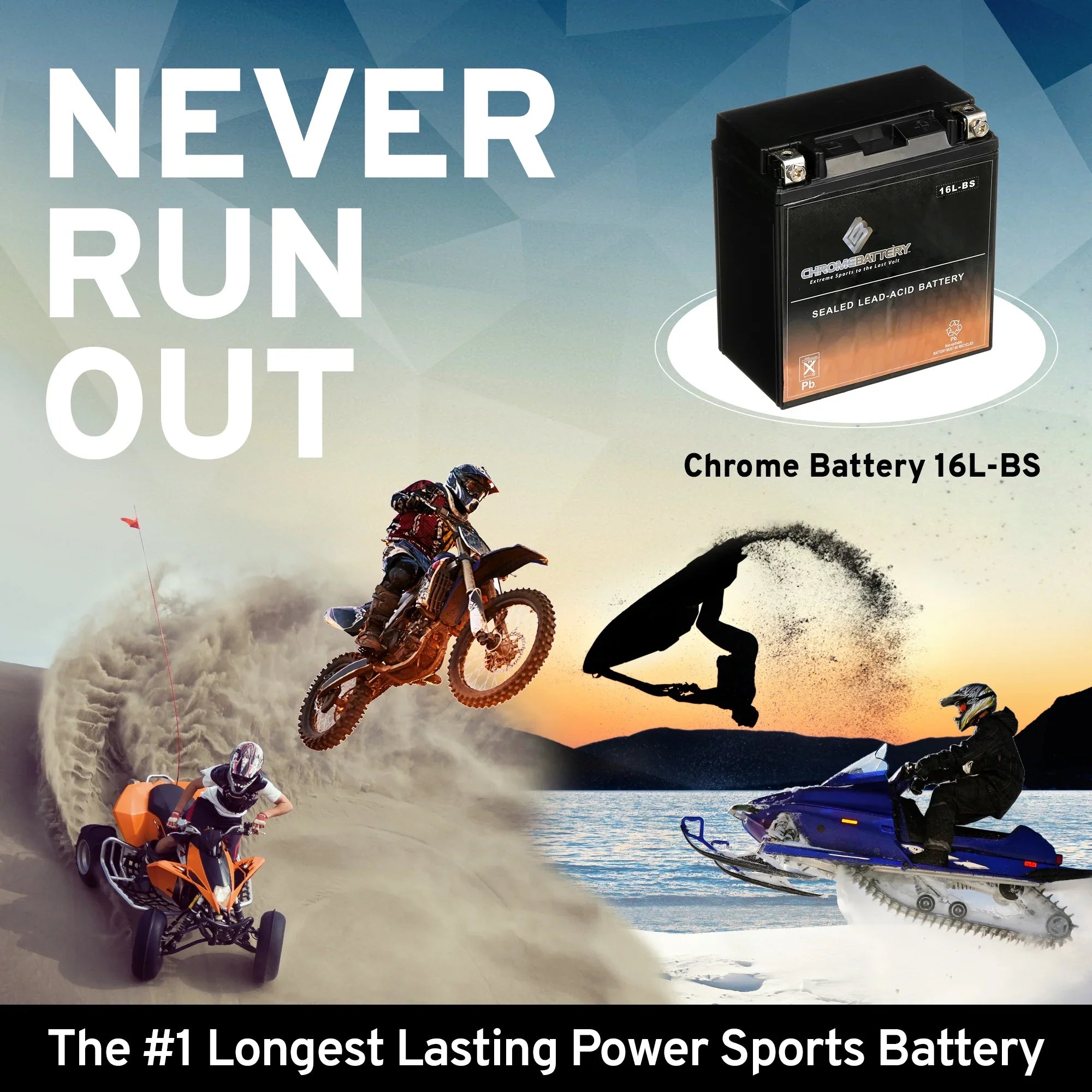 Chrome Battery YTX16L-BS (16L-BS 12 Volt,14 Ah, 230 CCA) Jet Ski Battery for Kawasaki Jl650 Sc 1995