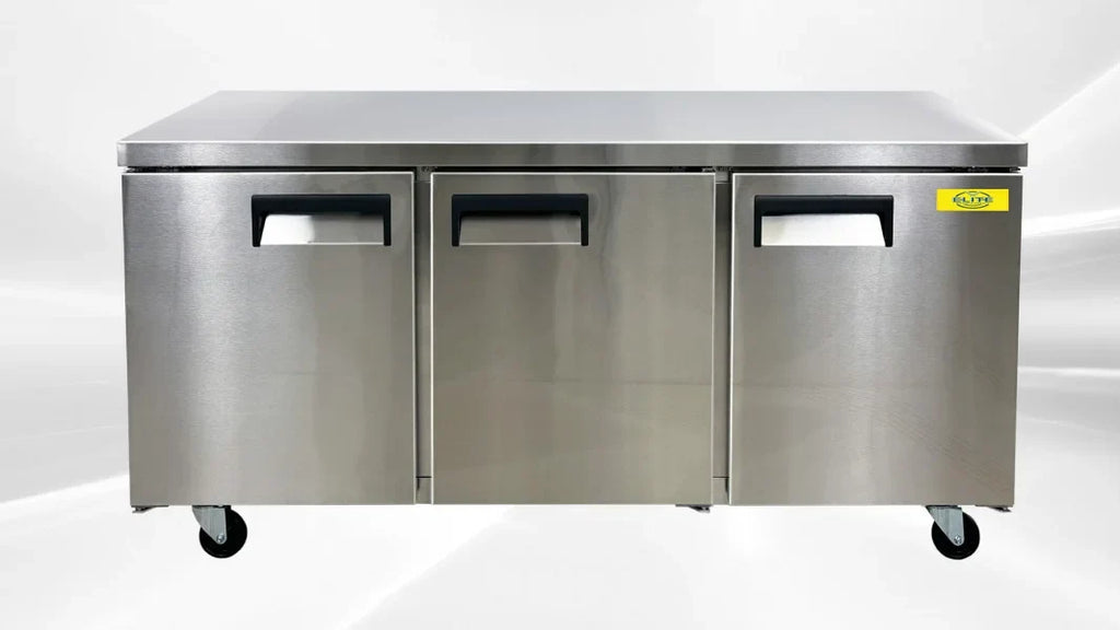 72 ins Commercial Three Door Undercounter Stainless Steel Refrigerator 15.5 Cu. ft.