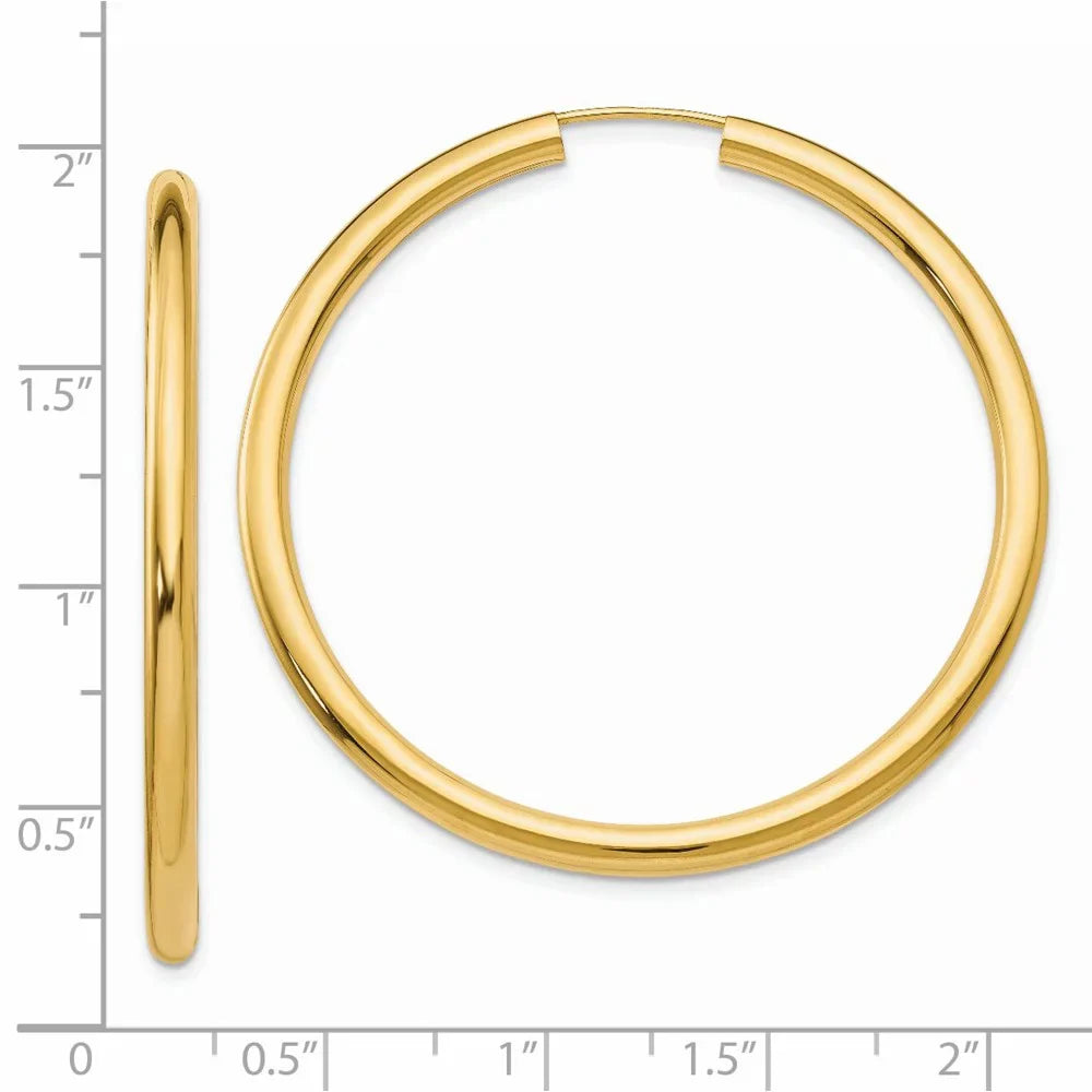 Real 14kt Yellow Gold Polished Endless Tube Hoop Earrings; for Adults and Teens; for Women and Men