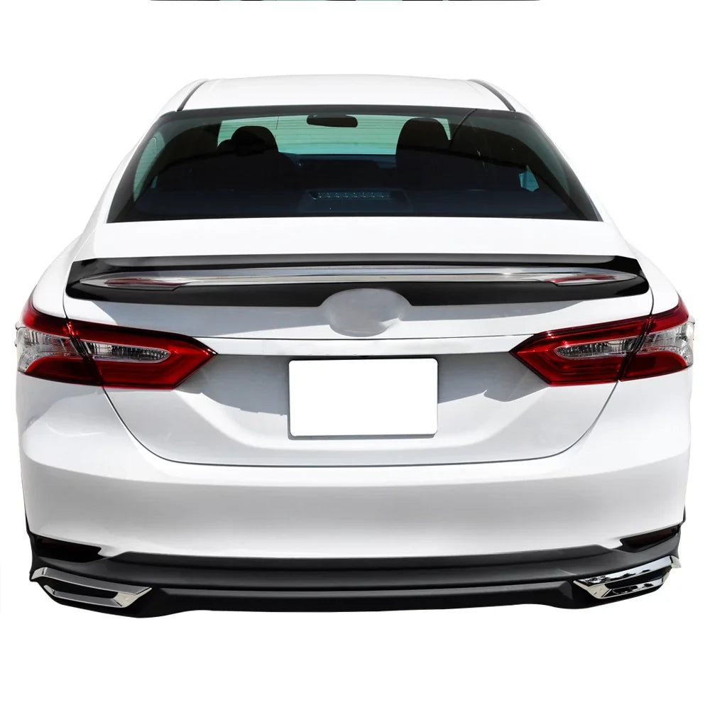 Ikon Motorsports Compatible with 18-23 Toyota Camry LE MD Style Rear Trunk Spoiler Wing Gloss Black With Chrome Trim 2018 2019 2020 2021 2022