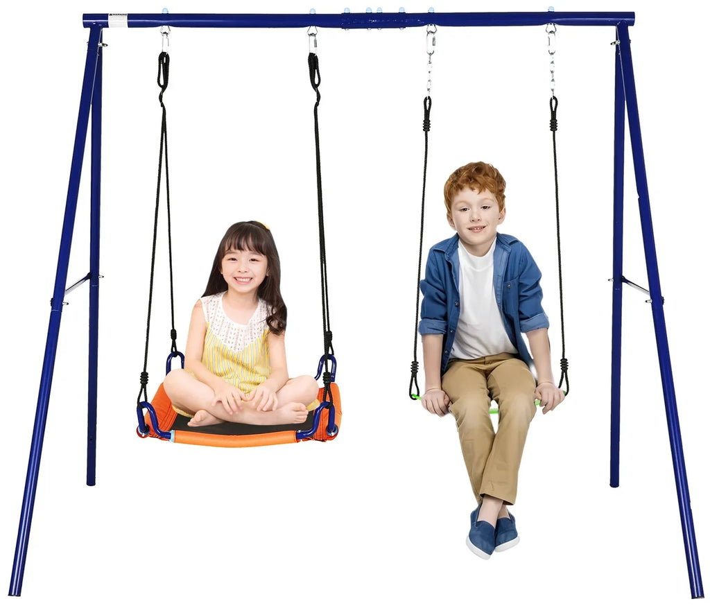 Qhomic 440lbs Swing Set for Backyards, 2-in-1 Outdoor Swing Set  with 1Saucer & 1Belt Swing Seat, Kids Swing Sets with Adjustable Swing Seat
