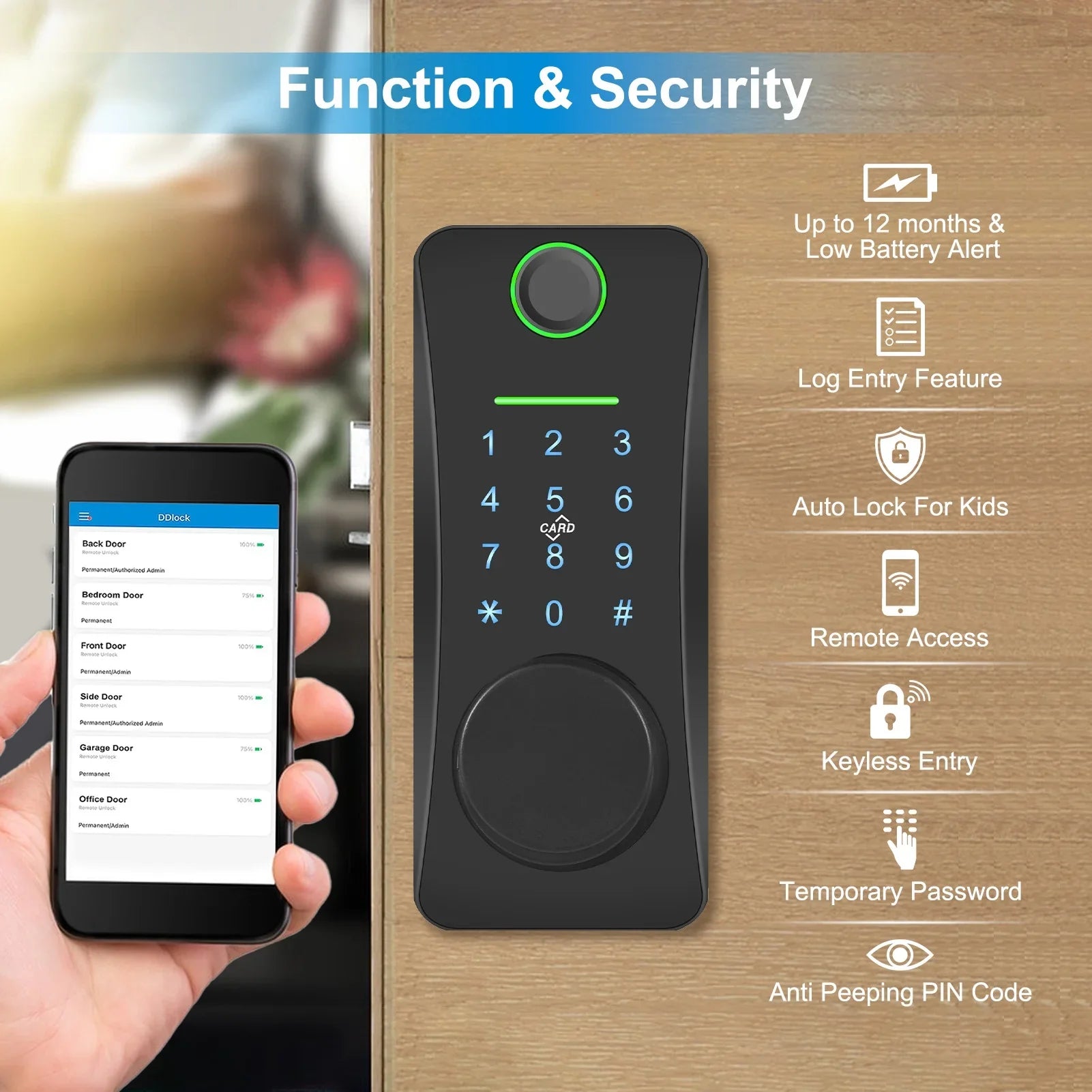 Intelligent Door Lock,With Pad Remote Lock/5-in-1 Less Door Pad Remote Lock/2 Keyless Door Lock With Deadbolt App Remote Huiop Lock Lock/5-in-1 Keyless Siuke Keypad Set Deadbolt