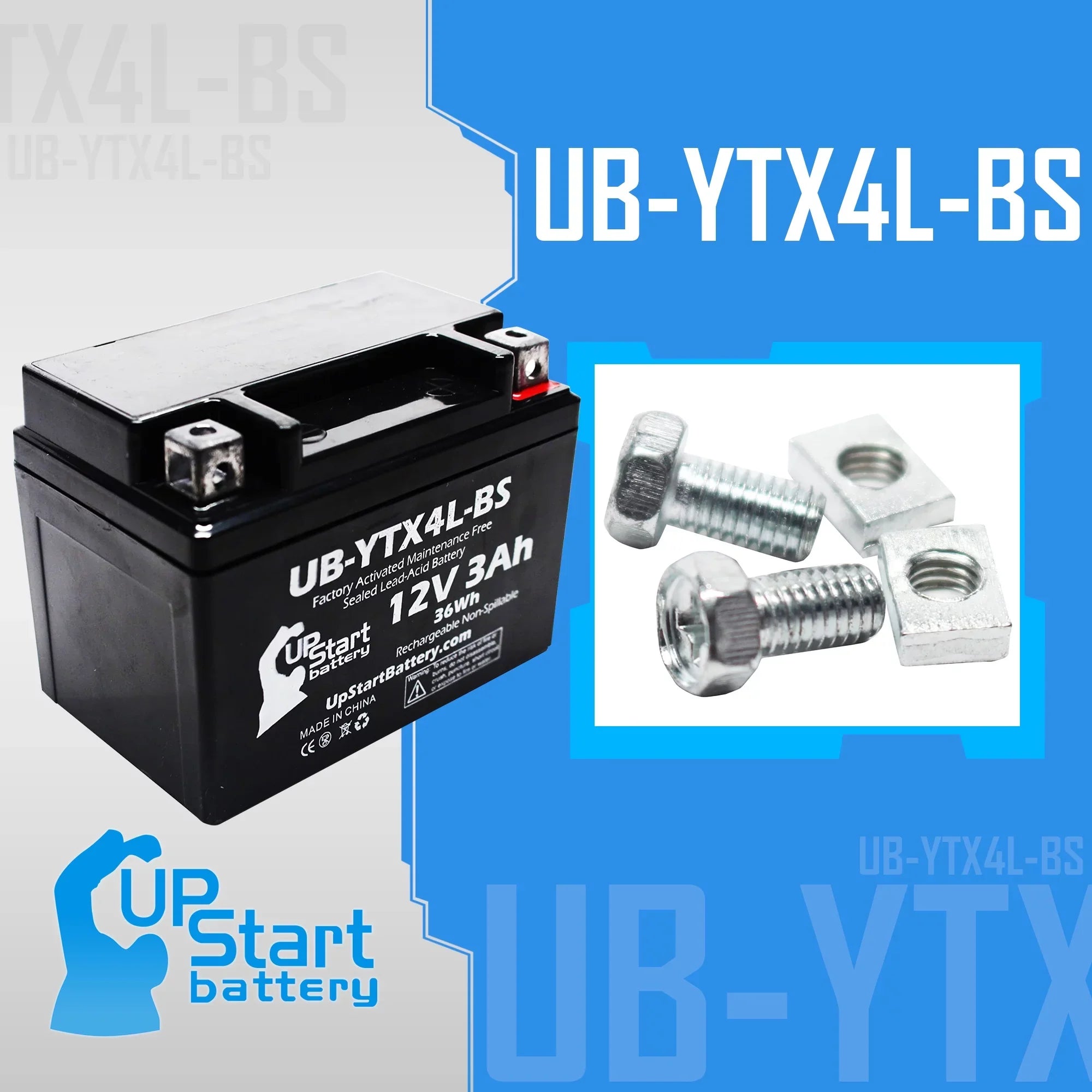 3-Pack UpStart Battery Replacement for 2002 Bombardier (Can-Am) DS90, DS90F, Quest 90CC Factory Activated, Maintenance Free, ATV Battery - 12V, 3Ah, UB-YTX4L-BS