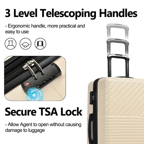Zateety Hardshell Luggage Sets 3 Piece double spinner 8 wheels Suitcase with TSA Lock Lightweight 20''24''28''