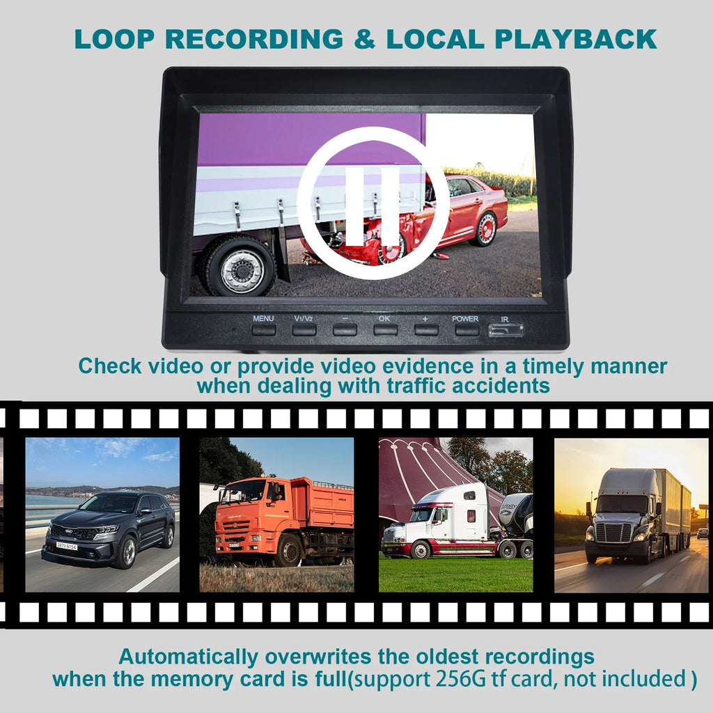 7" Monitor DVR Driving Video Recorder with BSD for RV Truck Bus+2 Backup Camera