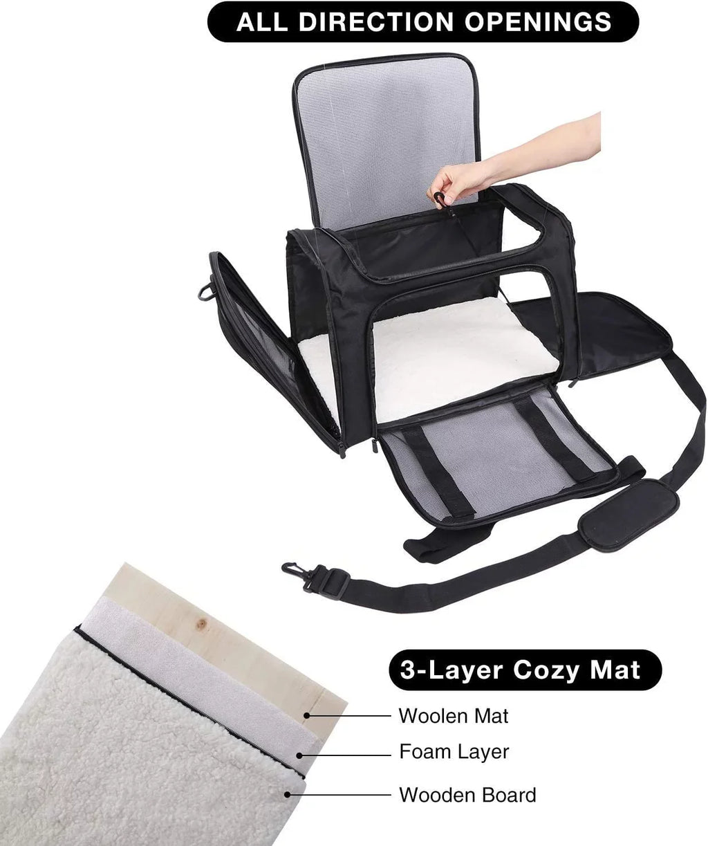 Lineslife Dog Carrier Bag for Medium Dogs 25 lbs, Collapsible Large Pet Cat Carrier Bag for Medium Cats or 2 Small Cats Puppy Car Traveling, Black