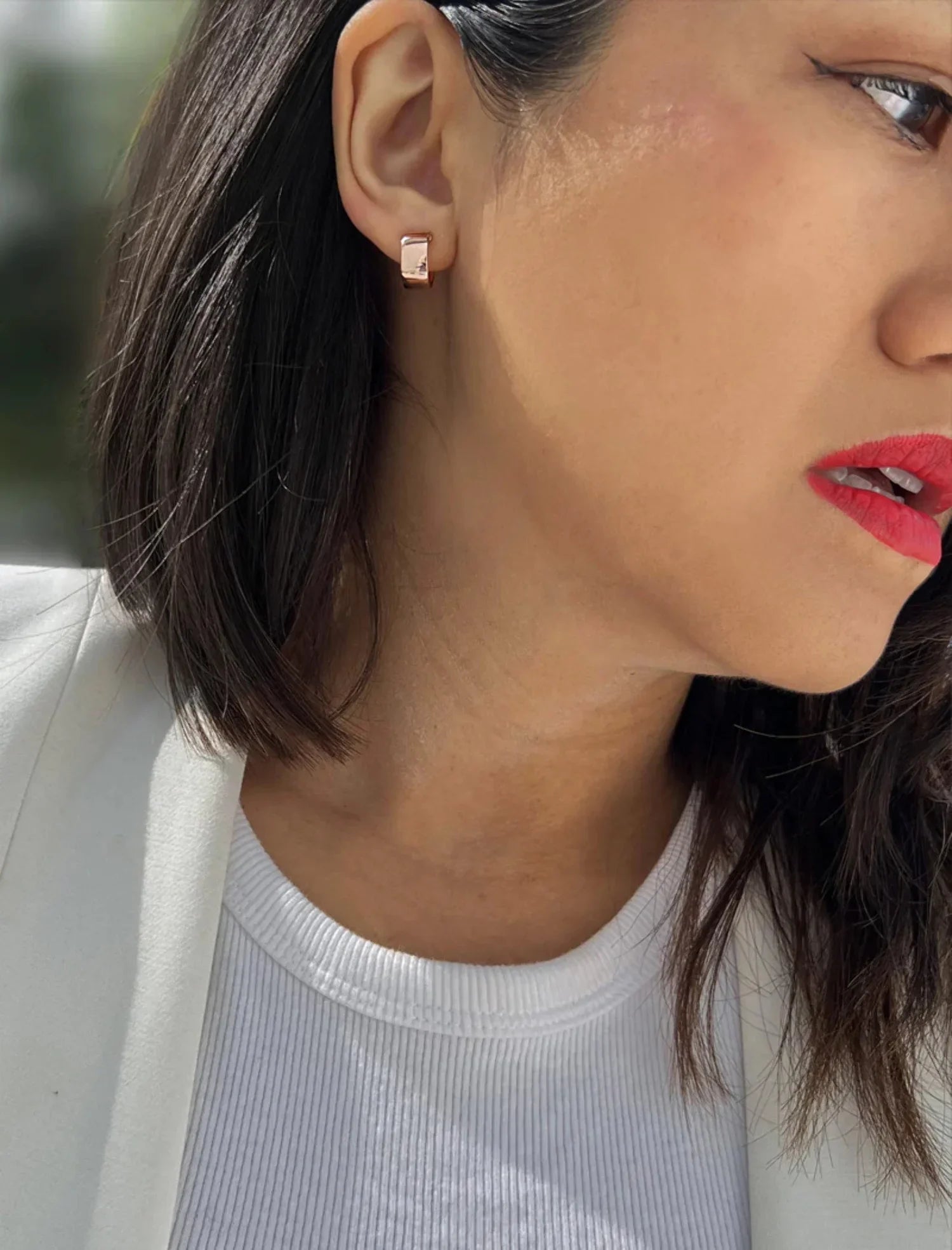 BOSS 18K ROSE GOLD OVER STERLING SILVER CHUBBY MINI HOOP EARRINGS