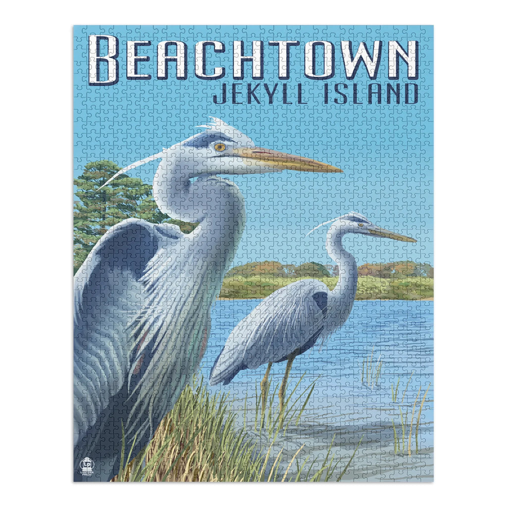 Beachtown, Jekyll Island, Georgia, Blue Herons (1000 Piece Puzzle, Size 19x27, Challenging Jigsaw Puzzle for Adults and Family, Made in USA)