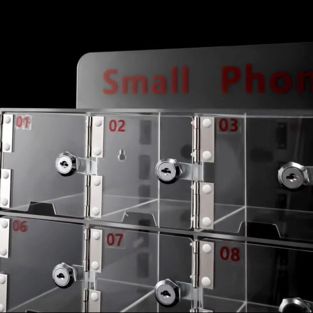 20 Slots Thickened Acrylic Cellphone Locker Clear Cell Phone Storage Box w/ Keys