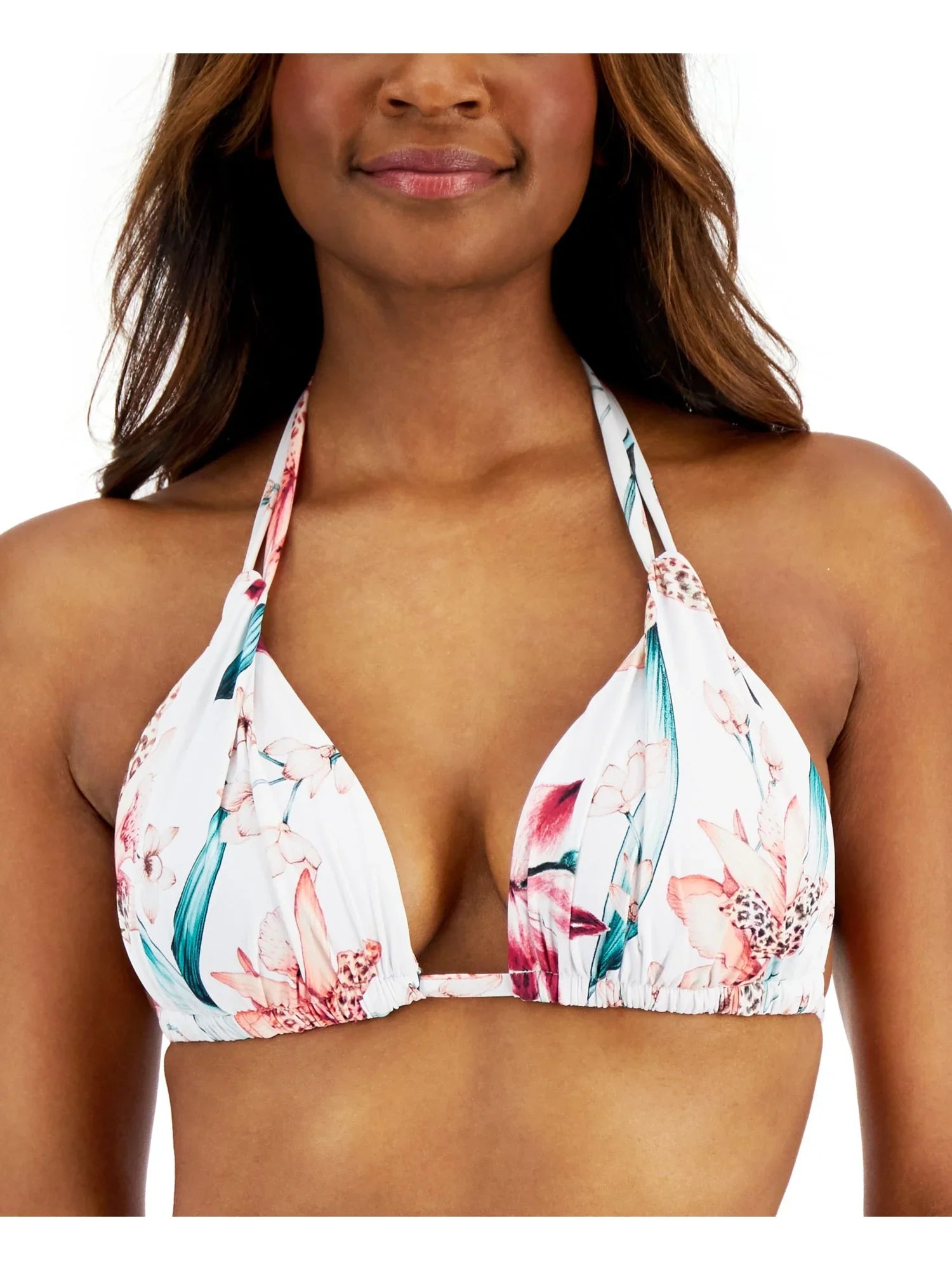 LA BLANCA Women's White Stretch Tie Triangle Sweetheart Fixed Cups Halter Swimsuit Top 12