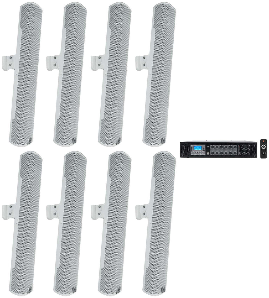(8) JBL COL600-WH 24" White 70V Commercial Column Wall Mount Array Speakers+Amp