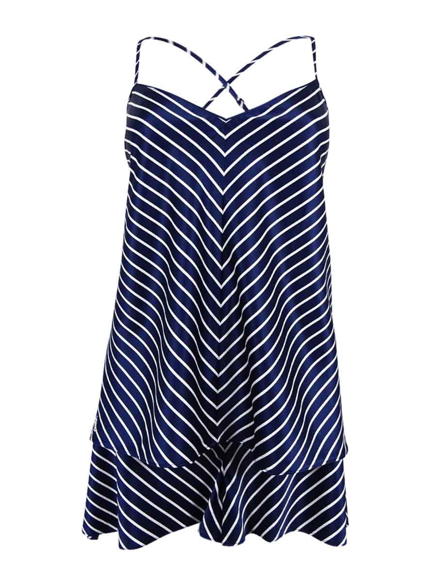 Lauren Ralph Lauren Women's Stripe Satin Camisole Sleepwear  (XL, Navy/White)