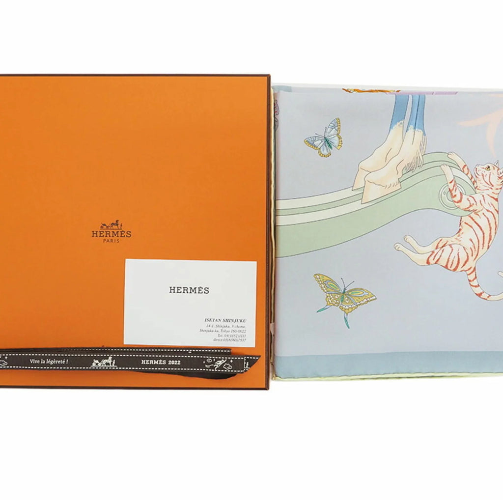 Pre-Owned Hermes HERMES Carre 90 Story Blue Glacier Pink Multicolor Scarf Muffler H003875S Women's Silk Men's STORY SCARF90 2022AW Purchased in July 2022 (Like New)