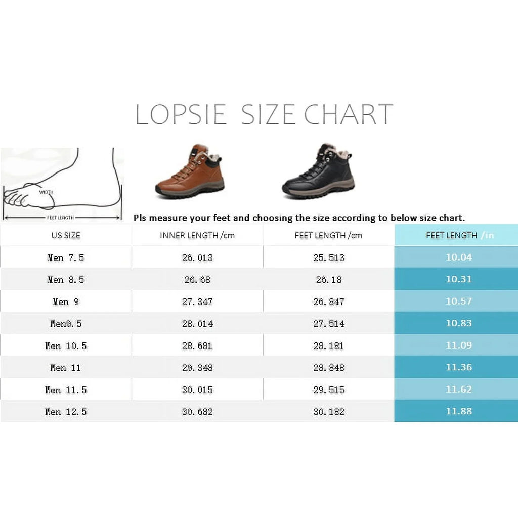 Lopsie Men's Snow Boots Waterproof Genuine Leather Hiking Outdoor Work Boots Black/Brown Size 11