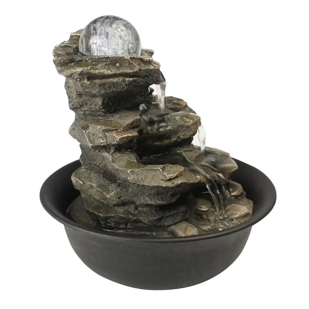 CoSoTower 8.3inches Rock Cascading Tabletop Water Fountain with LED Lights & Crystal Ball for Home Office Bedroom Relaxation