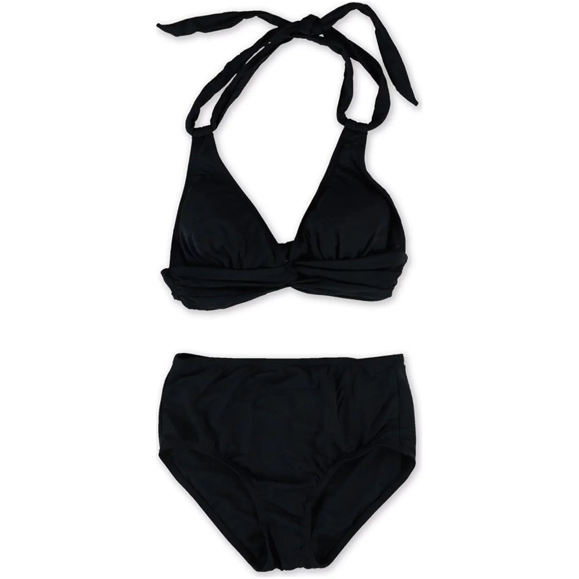 Anne Cole Womens Halter Twist Brief 2 Piece Bikini, Black, X-Small