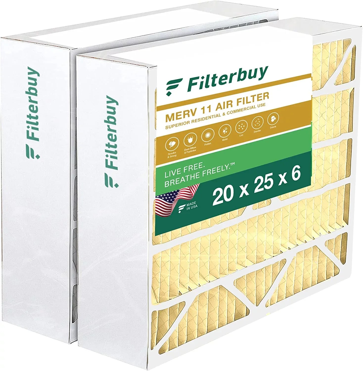 Filterbuy 20x25x6 MERV 11 Pleated HVAC AC Furnace Air Filters for Aprilaire Space-Gard 201/2200 / 2250 (2-Pack)