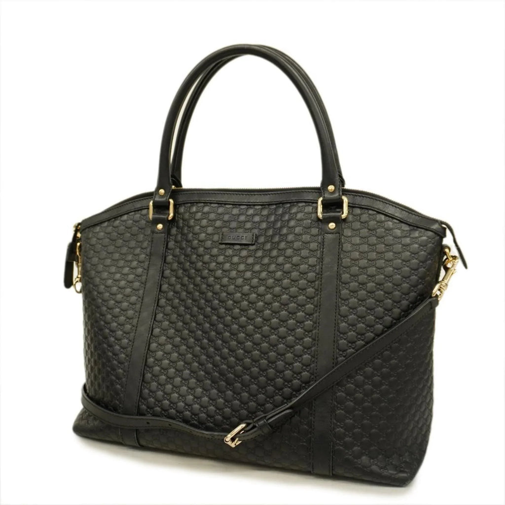 Pre-Owned Gucci Handbag Micro Guccisima 449658 Leather Black Gold Hardware Women's (Good)