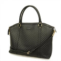 Pre-Owned Gucci Handbag Micro Guccisima 449658 Leather Black Gold Hardware Women's (Good)
