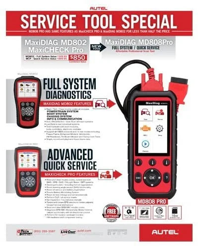 Autel MaxiDiag MD808 Pro With Extension Cable OBD2 Scanner Code Reader Read/Clear Codes DTC Lookup 7 Special Features Oil Reset Battery Reset EPB SAS BMS Upgraded MD806 MD802 AL329 AL529 AL609 AL629