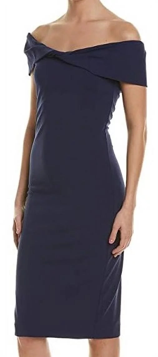 Nicole Miller Artelier NAVY Structured Twist Off Shoulder Dress, US Small