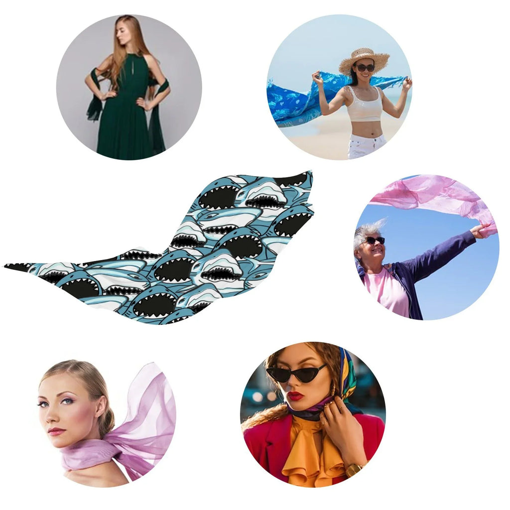 FREEAMG Angry Shark Silk Long Scarf for Women Large Oblong Sundisplay Shawls Wraps Neck Headscarf Hair Wraps Gift Packed