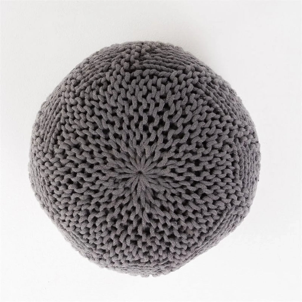 Noble House Aria Handcrafted Modern Fabric Outdoor Weave Pouf in Dark Gray