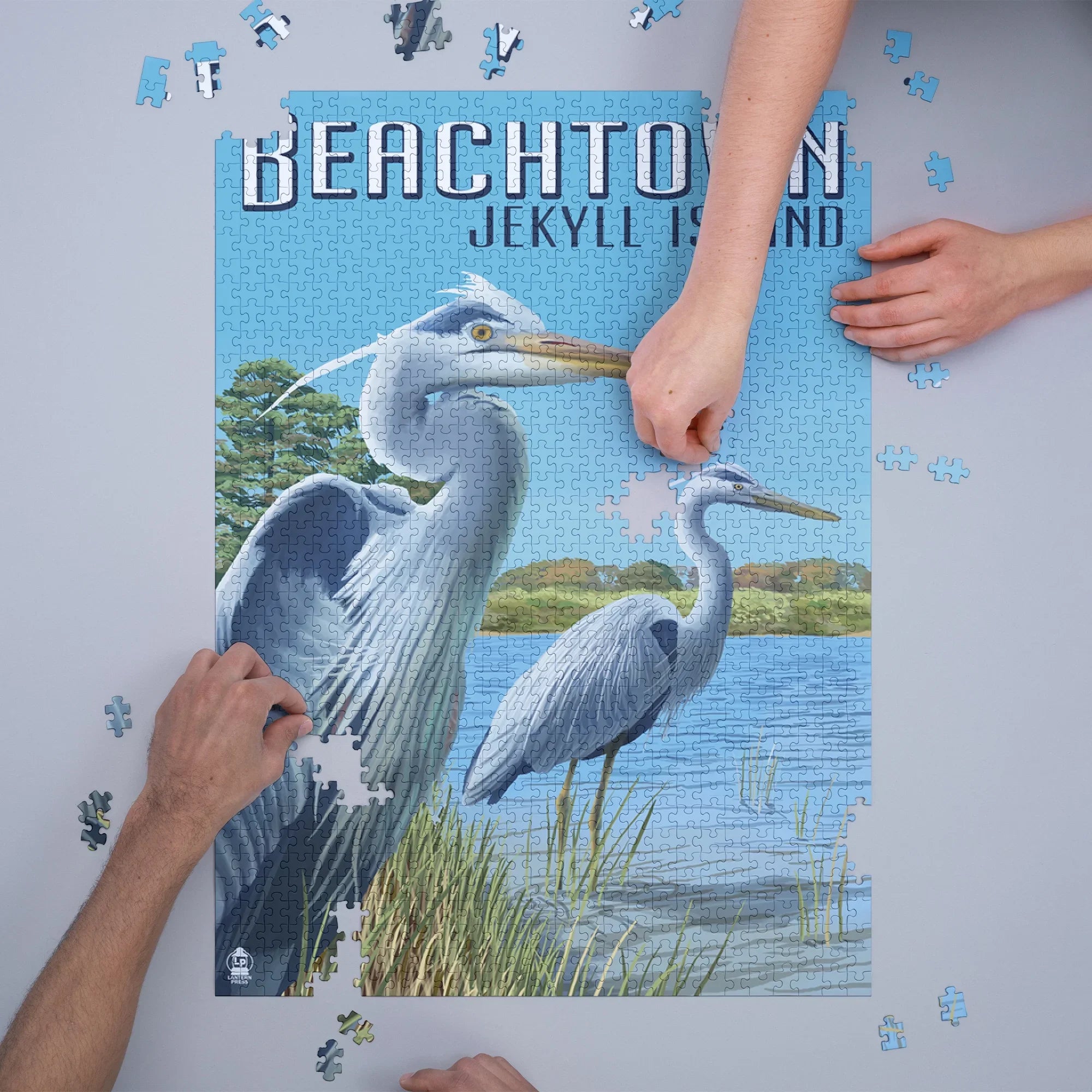 Beachtown, Jekyll Island, Georgia, Blue Herons (1000 Piece Puzzle, Size 19x27, Challenging Jigsaw Puzzle for Adults and Family, Made in USA)