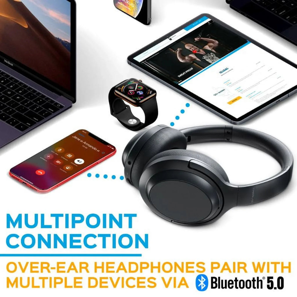 TREBLAB Z7 PRO - Hybryd Active Noise Canceling Headphones with Mic - 45H Playtime & USB-C Fast Charging, ANC Wireless Over Ear Bluetooth Headphones w/aptX, Stereo Sound, Touch Control (Grey)