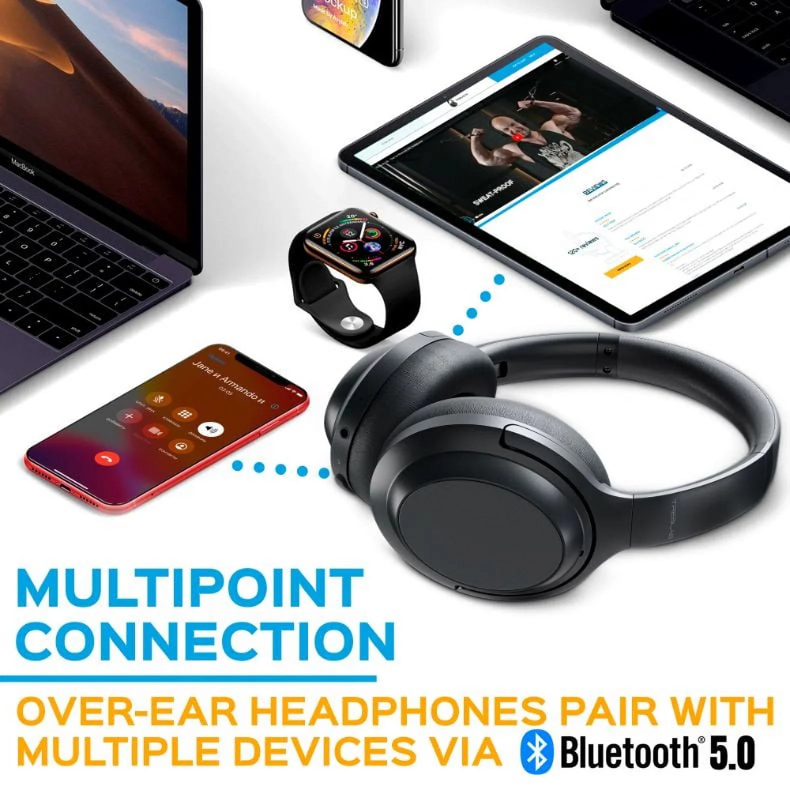 TREBLAB Z7 PRO - Hybryd Active Noise Canceling Headphones with Mic - 45H Playtime & USB-C Fast Charging, ANC Wireless Over Ear Bluetooth Headphones w/aptX, Stereo Sound, Touch Control (Grey)