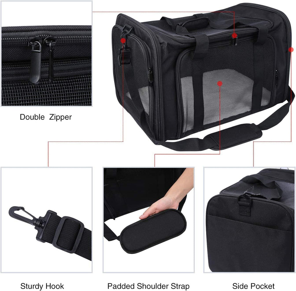 Lineslife Dog Carrier Bag for Medium Dogs 25 lbs, Collapsible Large Pet Cat Carrier Bag for Medium Cats or 2 Small Cats Puppy Car Traveling, Black