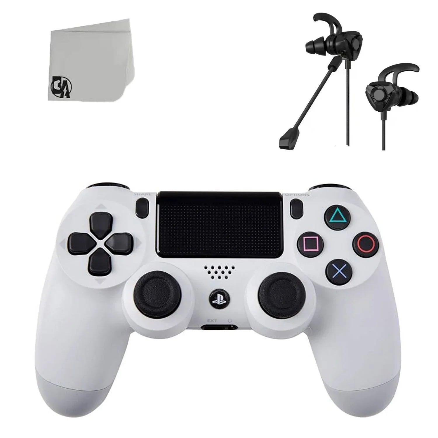 PlayStation 4 DualShock Wireless Controller Bundle - White Blue - With Earbuds Like New with BOLT AXTION