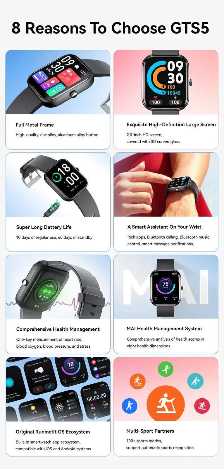GTS5 Smart Watch Blood Pressure Fitness Tracker Women Men for Android and iOS Black