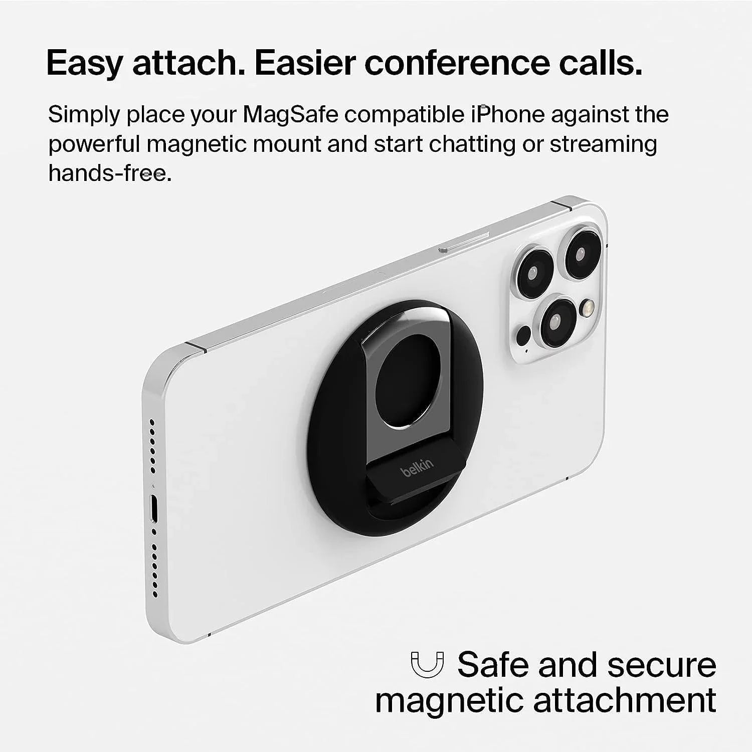 Belkin iPhone MagSafe Camera Mount for MacBook, iPhone Continuity Camera Mount, Turn iPhone to Webcam, Compatible with MacBook Pro, Air, iPhone 15, iPhone 14, iPhone 13, iPhone 12 - Black