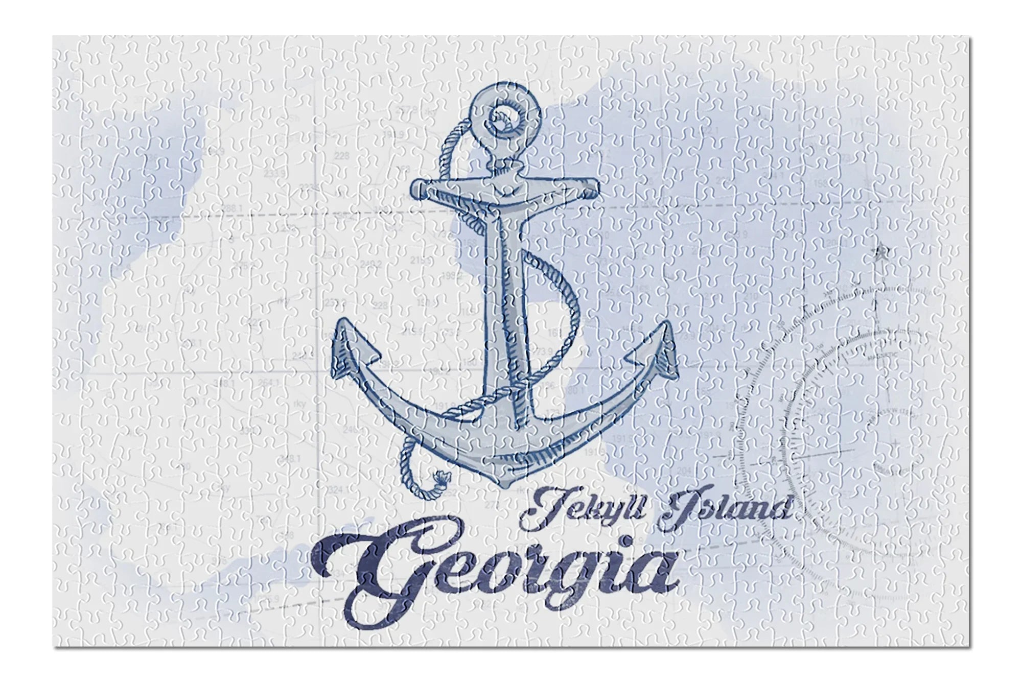 Jekyll Island, Georgia, Anchor, Blue, Coastal Icon (19x27 inches, Premium 500 Piece Jigsaw Puzzle for Adults and Family, Made in USA)