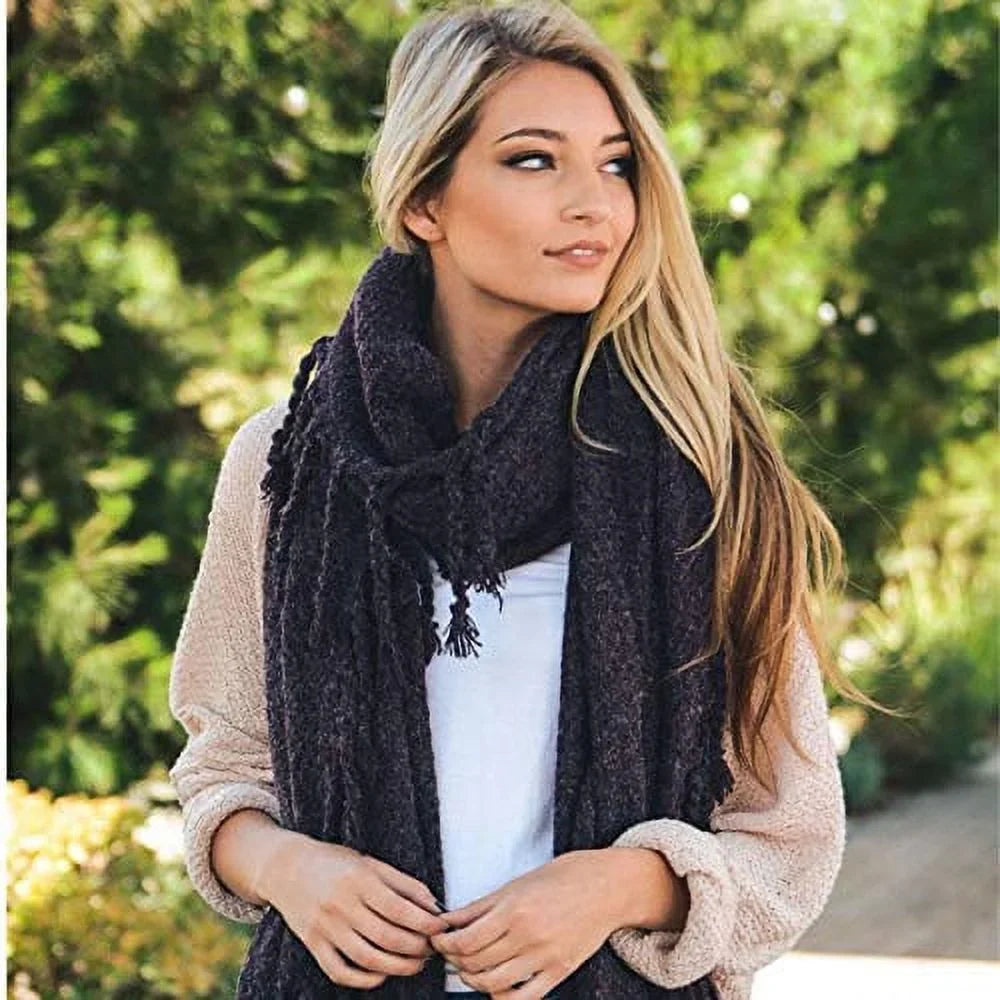Plaid Blanket Winter Scarfs for women Chunky Tasseled Scarves Lightweight Soft Warm Cozy Shawl Classy Oversized Infinity Solid Pashmina Quality Scarf (Purple)