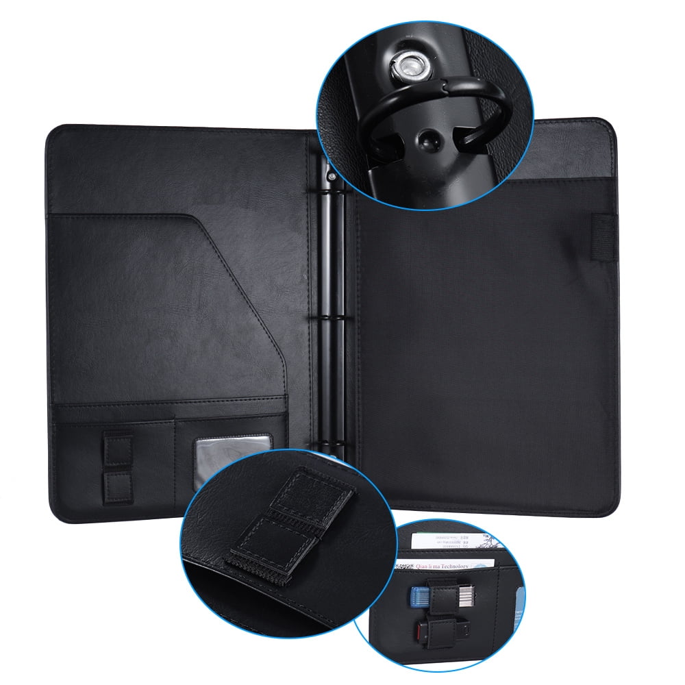 Aibecy Professional Business Portfolio Padfolio Folder Document Case Organizer A4 PU Leather with Business Card U Flash Disk Holder Memo Note Pad Loose- Loop