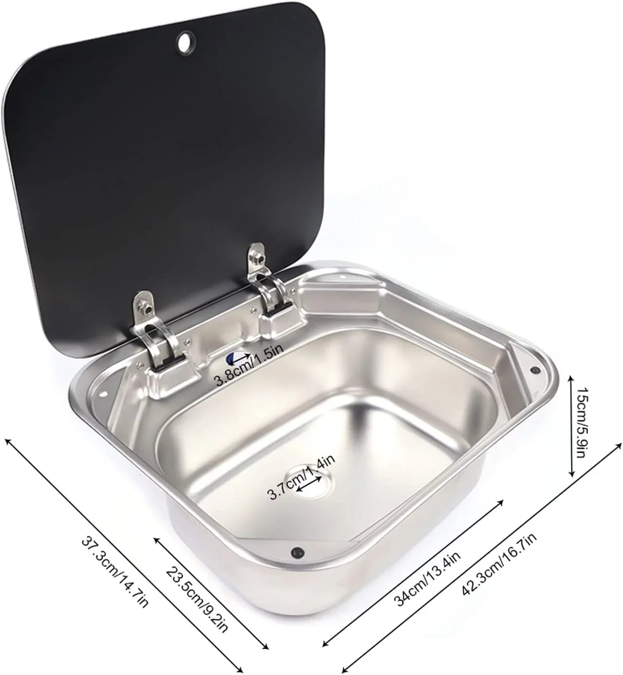Miumaeov RV Kitchen Sink Stainless Steel Hand Wash Basin Sink With Tempered Glass Lid Outdoor RV Single Bowl Hand Wash Basin Sink For Caravan, Camper And Kitchen