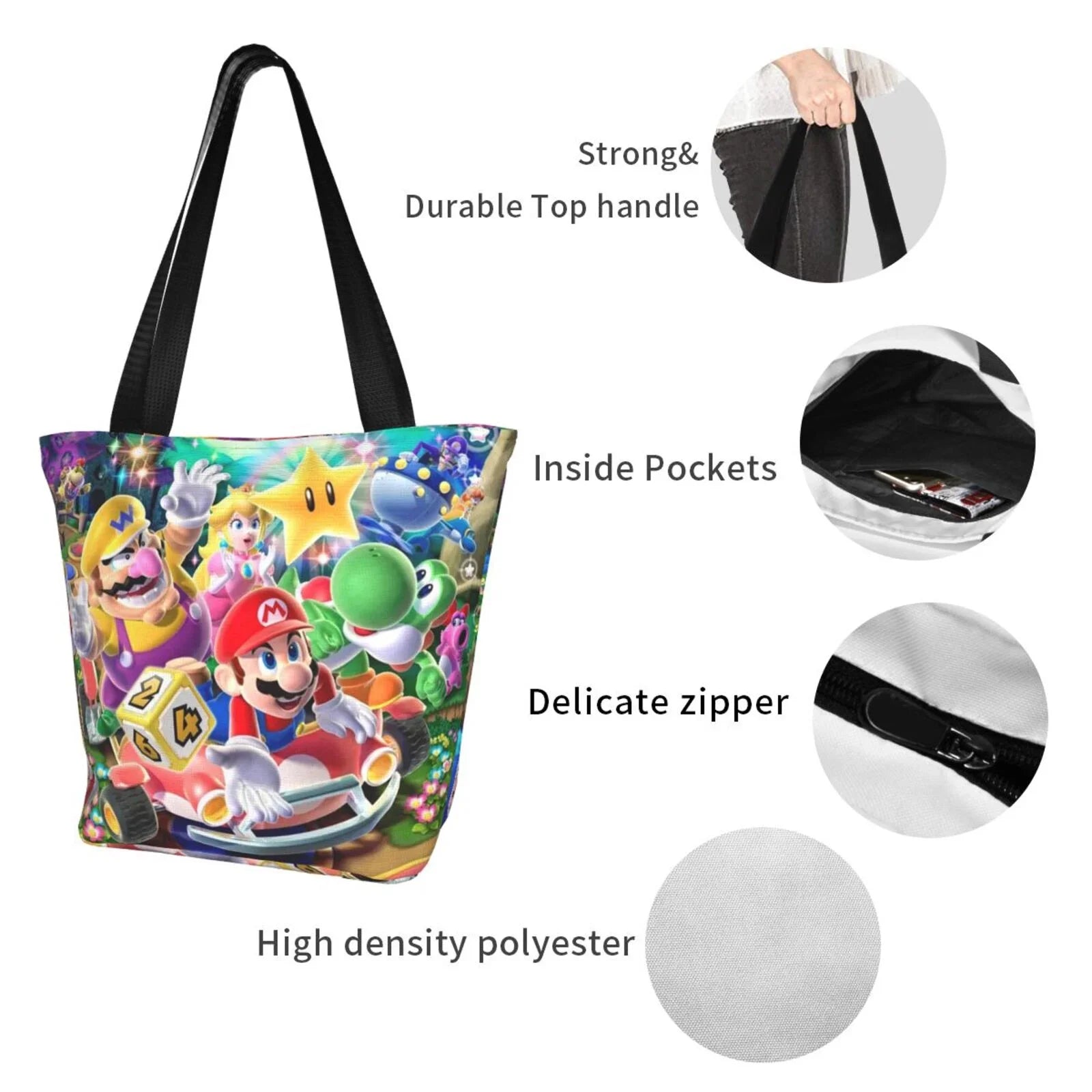 Super Mario Poster Women's Tote Bag Large Capacity Shoulder Handbag For Travel Beach Shopping Business Work School