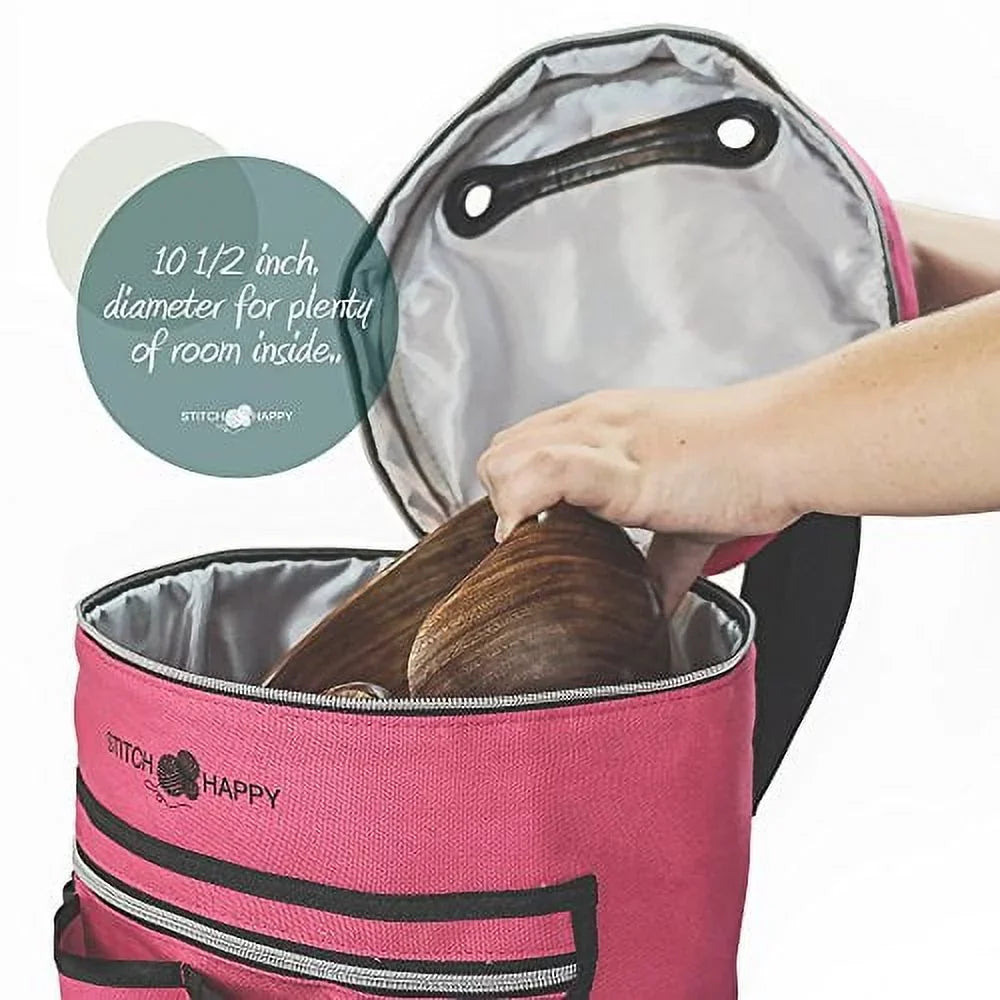 Knitting Bag - Yarn Tote Organizer w/Tool Case, 7 Pockets + Divider for Extra Storage of Projects, Supplies & Crochet (Fuchsia) by Stitch Happy