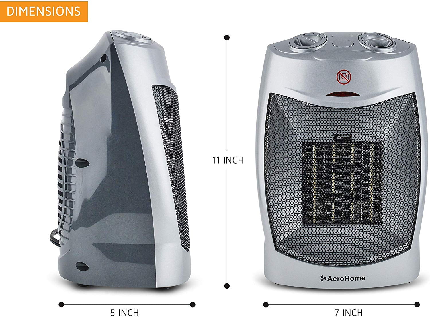 AeroHome 1500W Personal Electric Ceramic Space Heater with Adjustable Thermostat, Silver