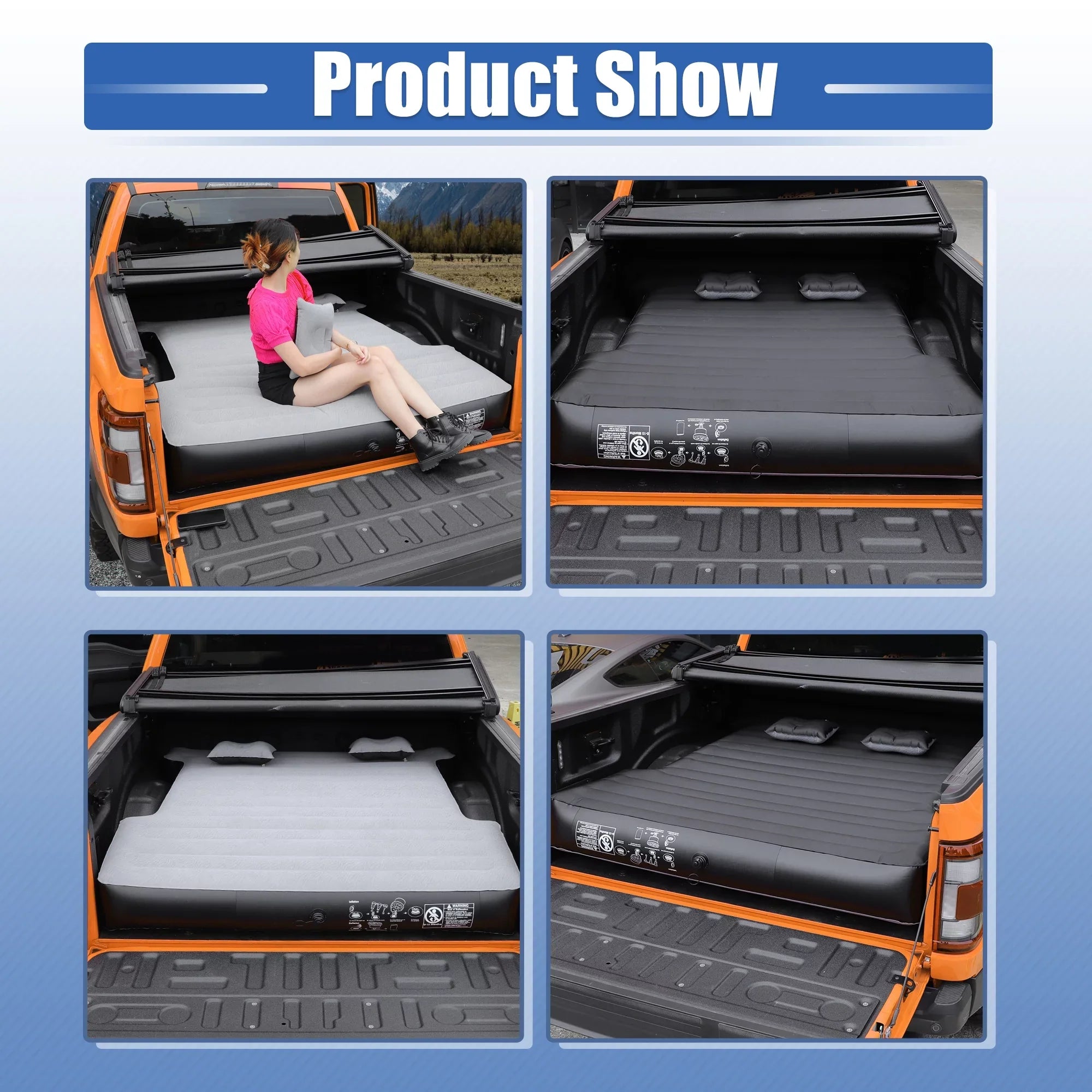 Unique Bargains Universal InfLatitudeable Thickened 5.5-5.8ft Full-Size Short Truck Bed Kit PVC with Electric Air Pump Gray