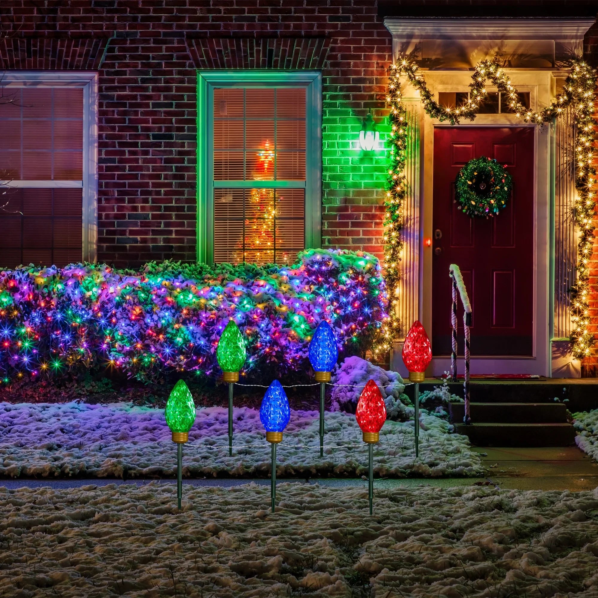 Northlight 3ct LED Lighted Multi-Color C9 Christmas Pathway Marker Lawn Stakes - 3 ft