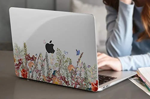 Dongke for MacBook Air 13 Inch Case 2020 2019 2018 Release Model: A2337 M1/A2179/A1932, Crystal Clear Hard Shell Cover for MacBook Air 13" with Retina Display & Touch ID - Floral Illustration