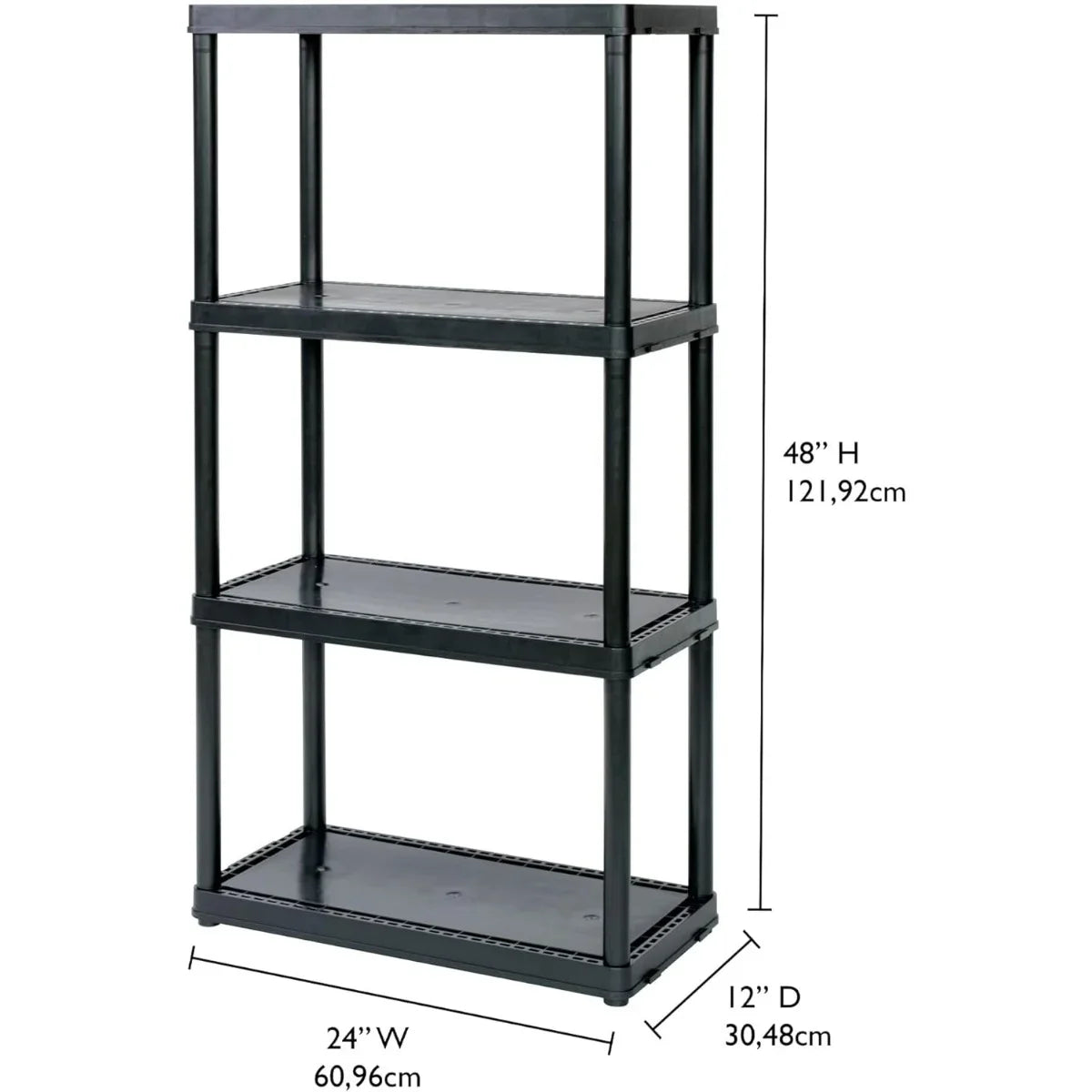 Multipurpose 4 Shelf Modular Design Solid Plastic Lightweight Storage Unit for Indoor and Outdoor Home or Office Organization, Black