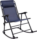 Patio Rocking Chair Outdoor Wide Recliner Portable Lounge Chair Folding With Headrest For Camping Fishing Beach Poolside(Blue)