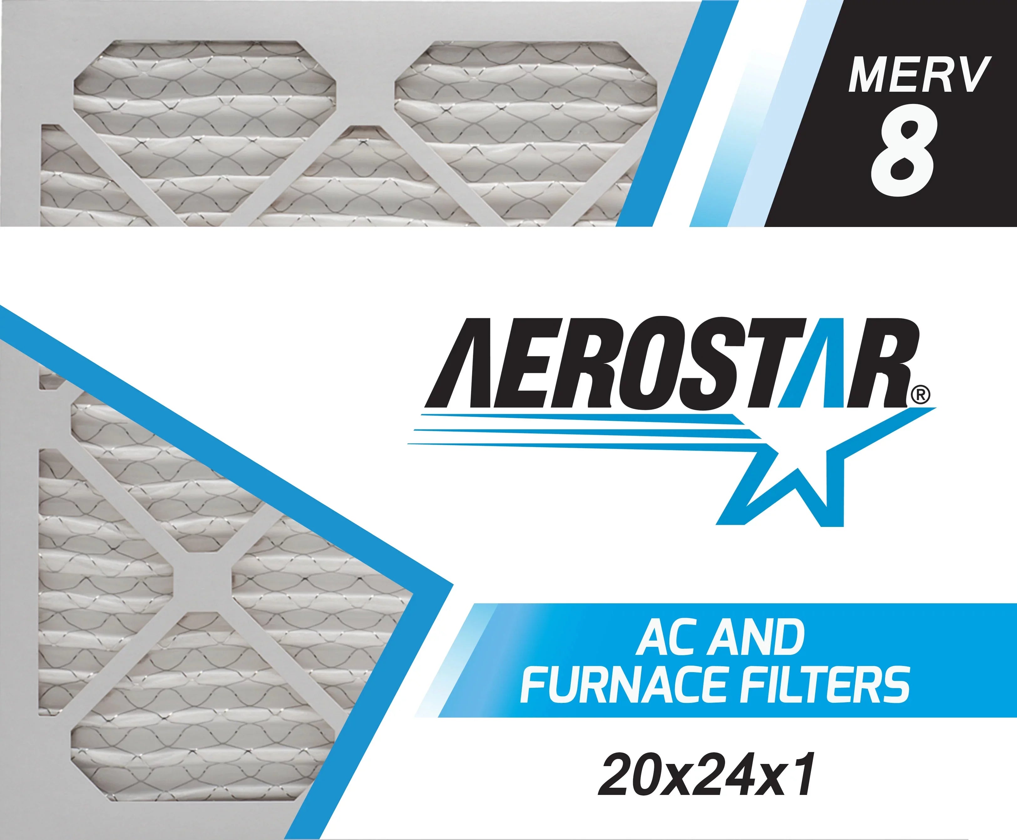 20x24x1 AC and Furnace Air Filter by Aerostar - MERV 8, Box of 6